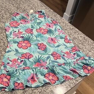 Sleeveless Floral Ruffle Hem Dress - Mint with Pink Flowers